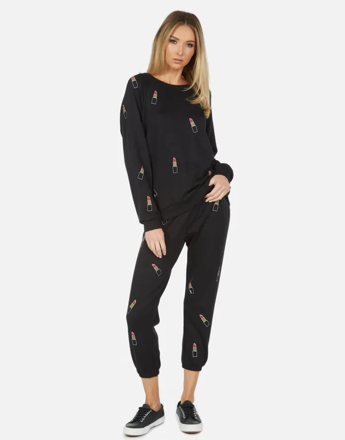 Women039s Alana Mini Lipstick Black Lauren Moshi Crop Sweatpants
