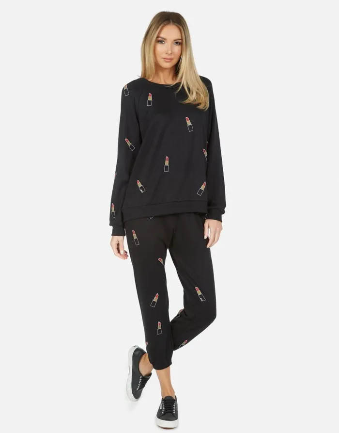Women039s Alana Mini Lipstick Black Lauren Moshi Crop Sweatpants