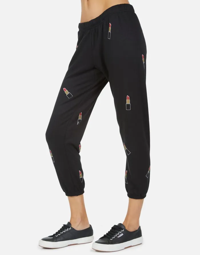 Women039s Alana Mini Lipstick Black Lauren Moshi Crop Sweatpants