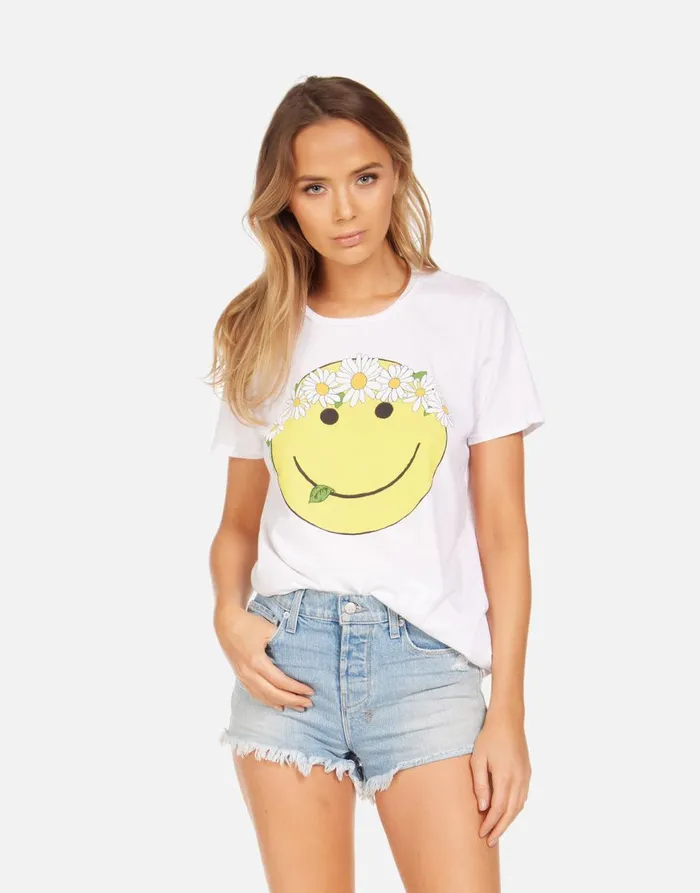 Women039s Croft Happy Daisy Peace White Lauren Moshi Short Sleeve