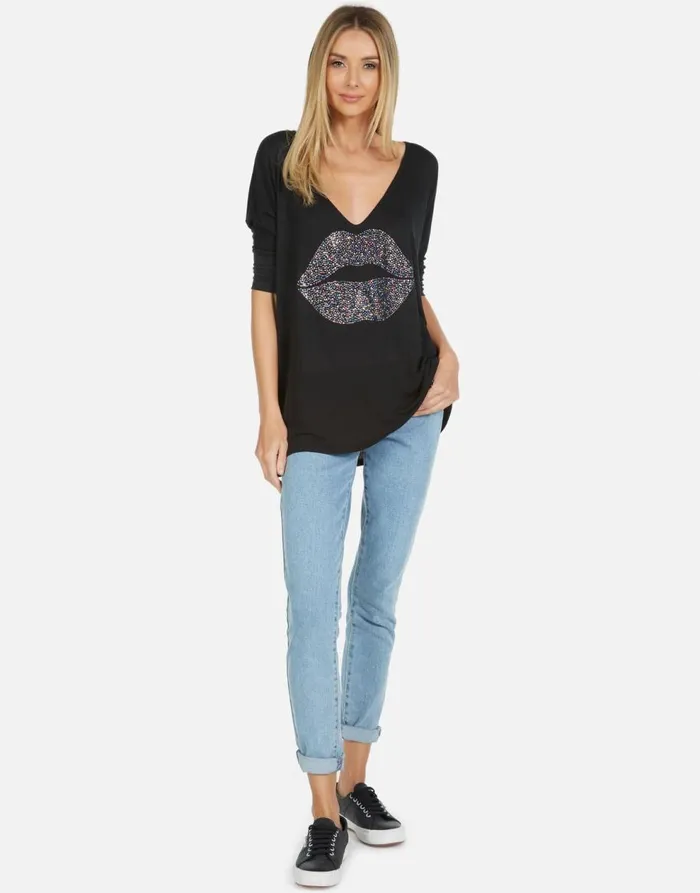 Women039s Eva Sprinkle Lip Black Lauren Moshi Long Sleeve