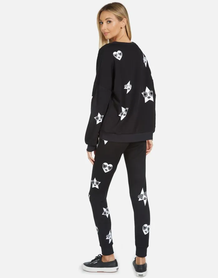 Women039s Jess Bling Face Black Lauren Moshi Long Sweatpants