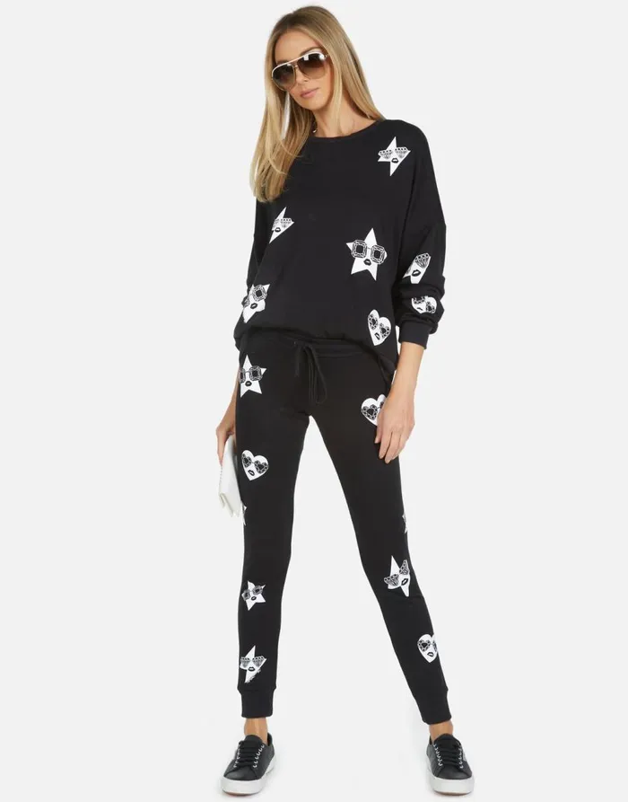 Women039s Jess Bling Face Black Lauren Moshi Long Sweatpants