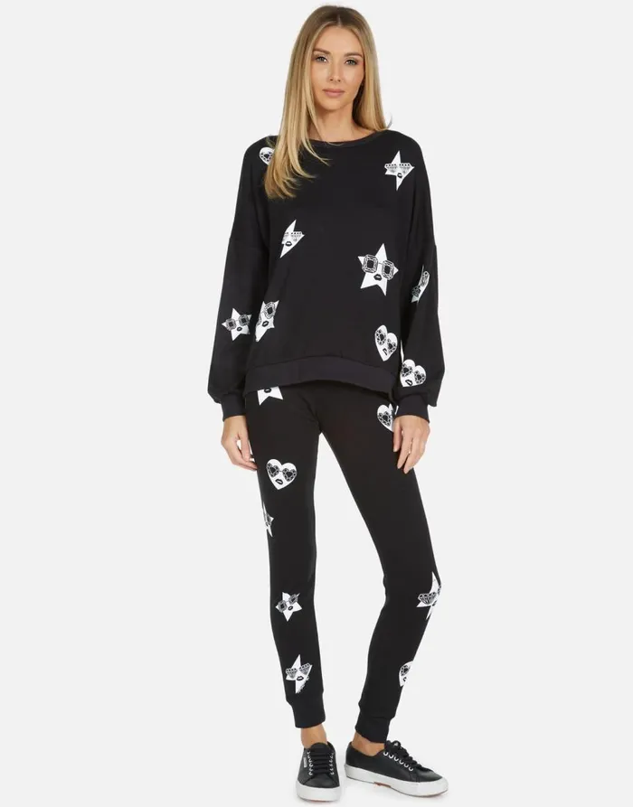Women039s Jess Bling Face Black Lauren Moshi Long Sweatpants