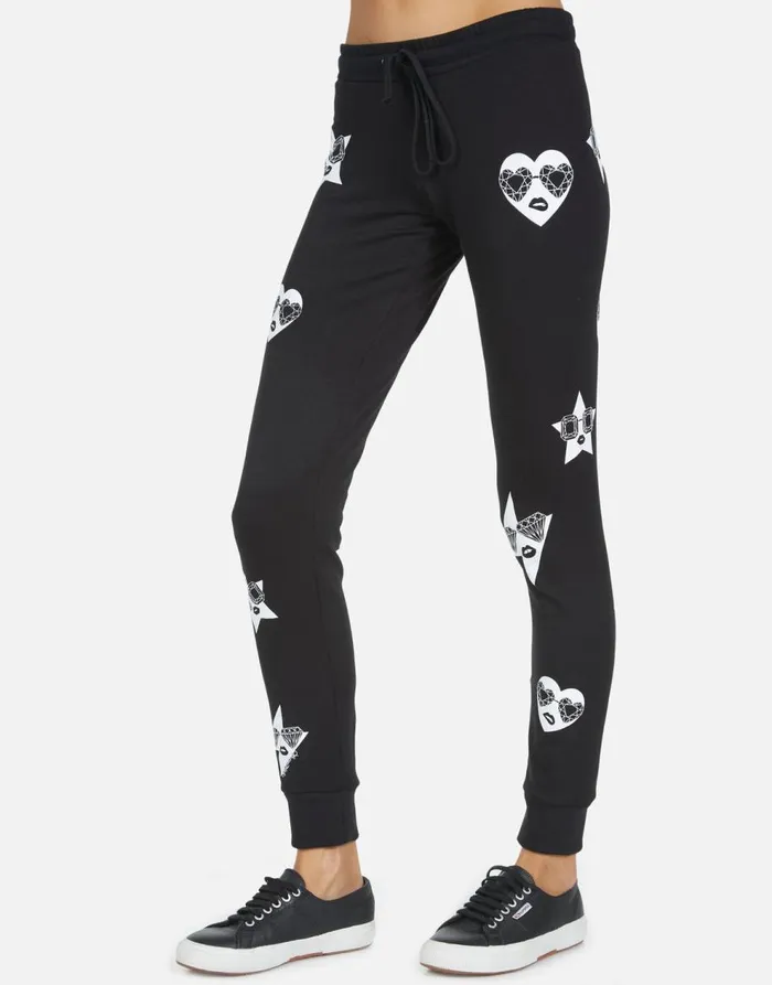 Women039s Jess Bling Face Black Lauren Moshi Long Sweatpants