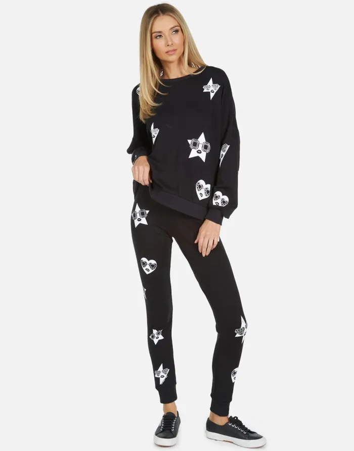 Women039s Jess Bling Face Black Lauren Moshi Long Sweatpants