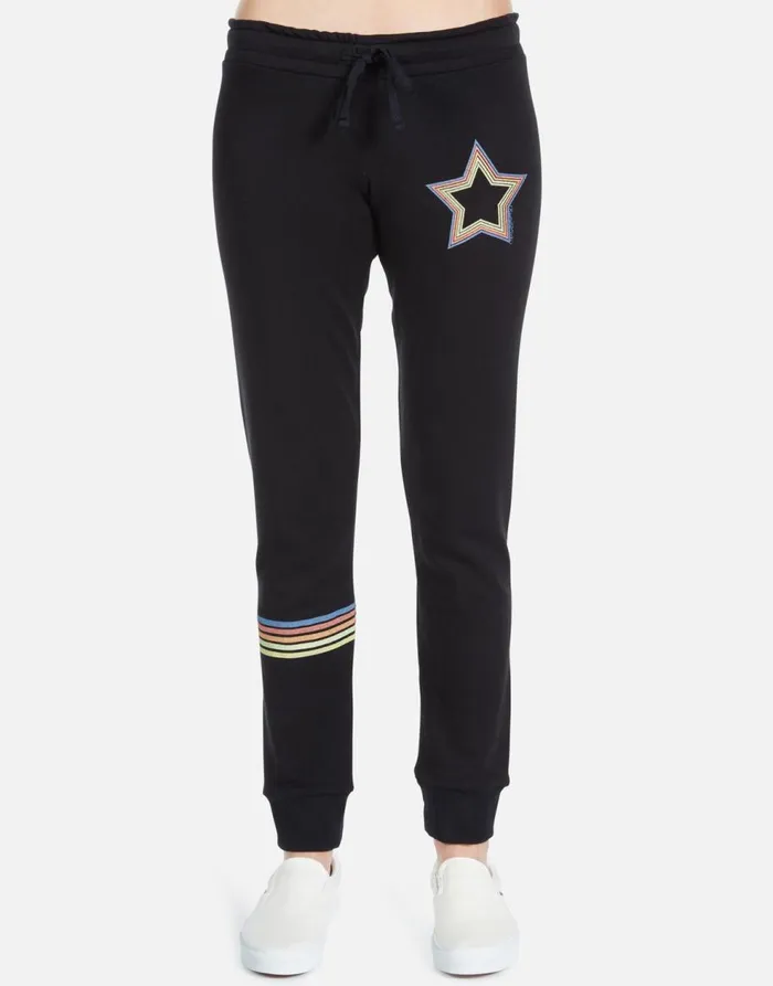 Women039s Jess Rainbow Star Black Lauren Moshi Long Sweatpants