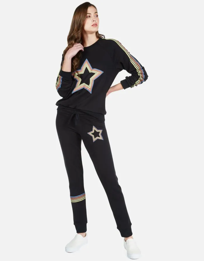 Women039s Jess Rainbow Star Black Lauren Moshi Long Sweatpants