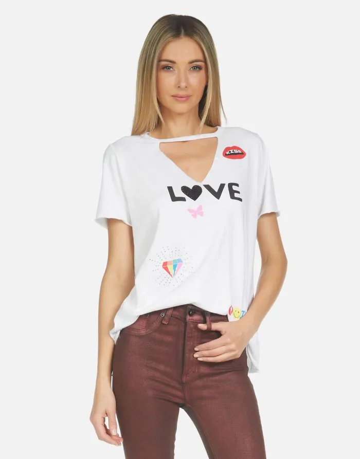Women039s Jhene 1 Love Rainbow Lip White Lauren Moshi Short Sleeve