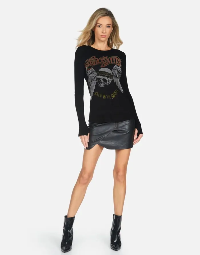 Women039s McKinley X Aerosmith Skull Black Lauren Moshi Long Sleeve