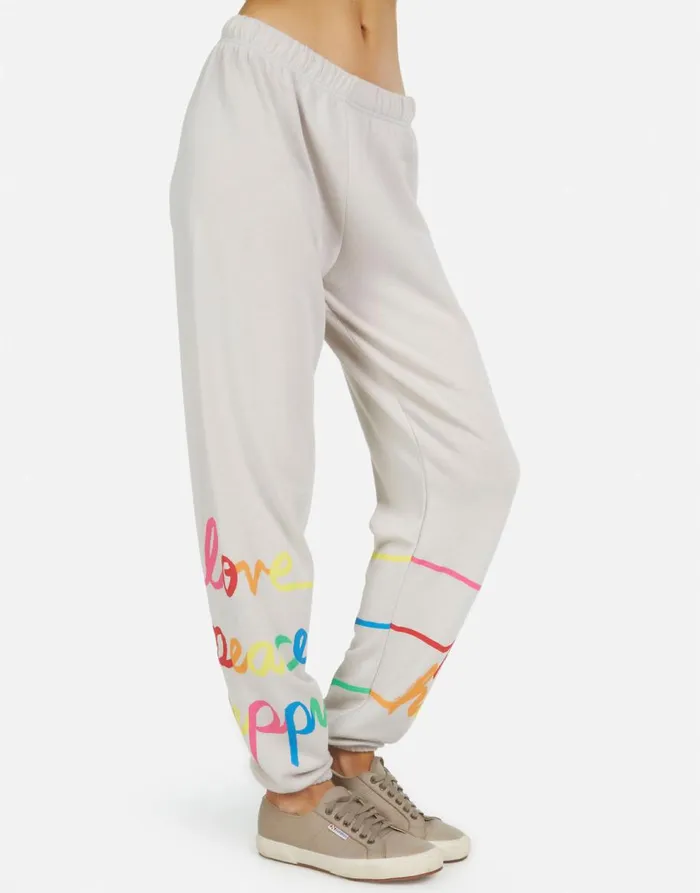 Women039s Tanzy Love Peace Happiness Cloud Lauren Moshi Long Sweatpants