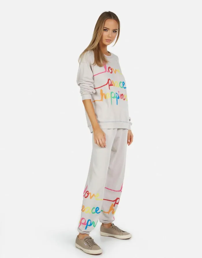 Women039s Tanzy Love Peace Happiness Cloud Lauren Moshi Long Sweatpants