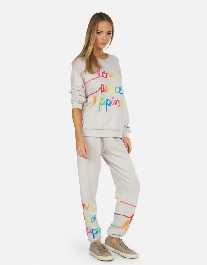 Women039s Tanzy Love Peace Happiness Cloud Lauren Moshi Long Sweatpants