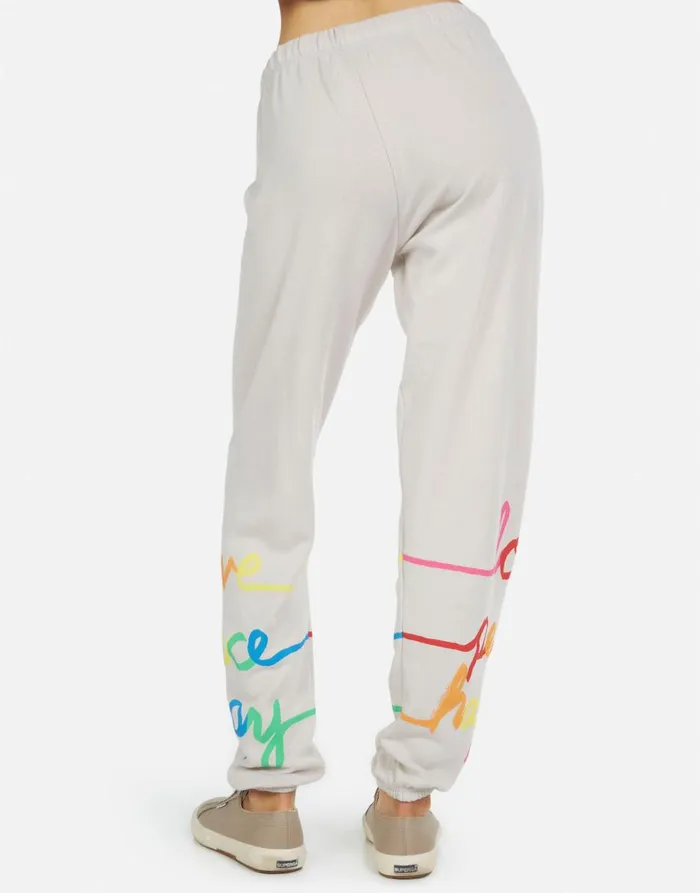 Women039s Tanzy Love Peace Happiness Cloud Lauren Moshi Long Sweatpants