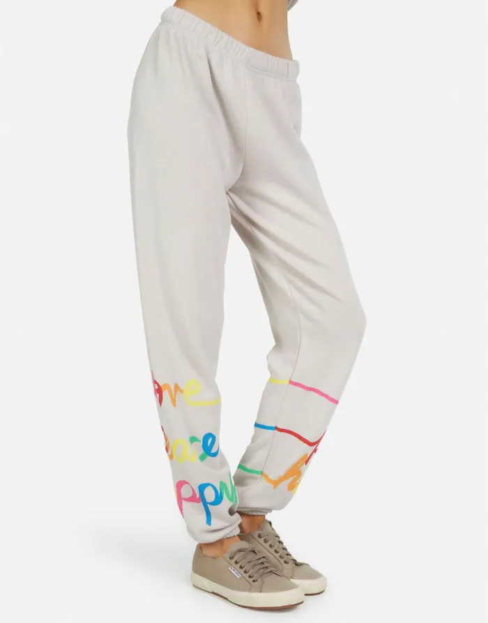 Women039s Tanzy Love Peace Happiness Cloud Lauren Moshi Long Sweatpants