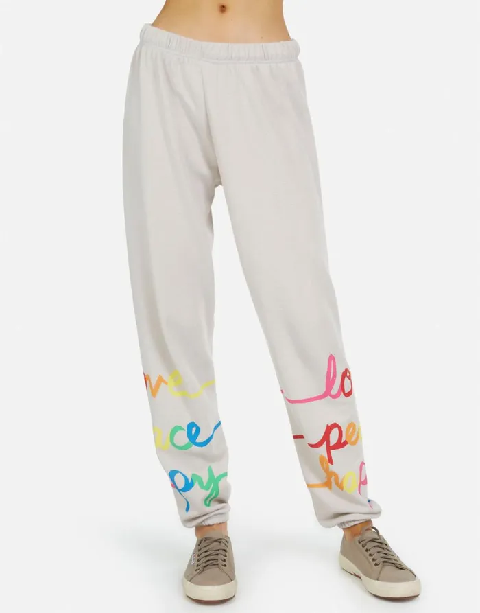 Women039s Tanzy Love Peace Happiness Cloud Lauren Moshi Long Sweatpants