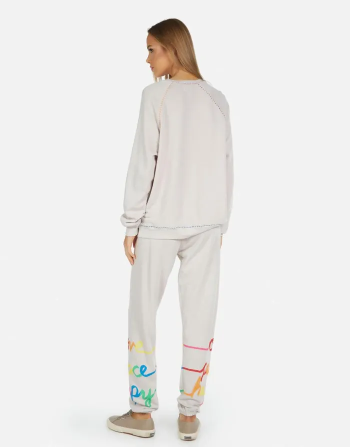 Women039s Tanzy Love Peace Happiness Cloud Lauren Moshi Long Sweatpants