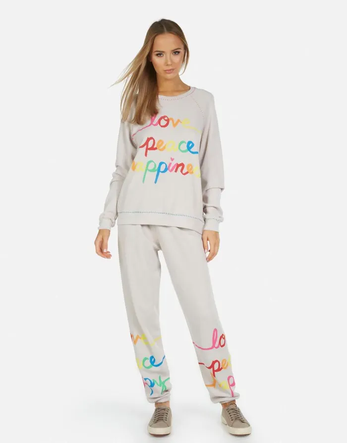 Women039s Tanzy Love Peace Happiness Cloud Lauren Moshi Long Sweatpants