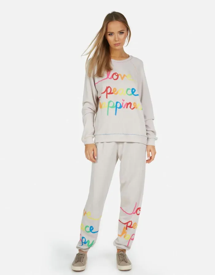 Women039s Tanzy Love Peace Happiness Cloud Lauren Moshi Long Sweatpants