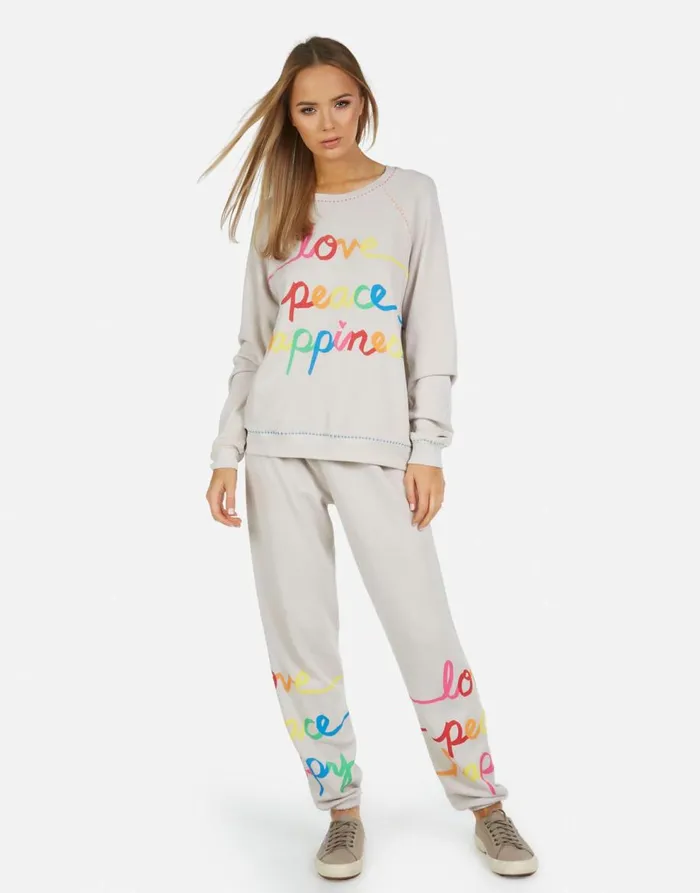 Women039s Tanzy Love Peace Happiness Cloud Lauren Moshi Long Sweatpants