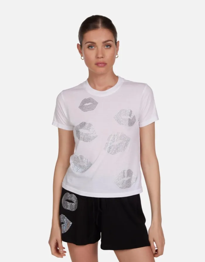 Women039s Ursula Crystal Multi Lips White Lauren Moshi Short Sleeve