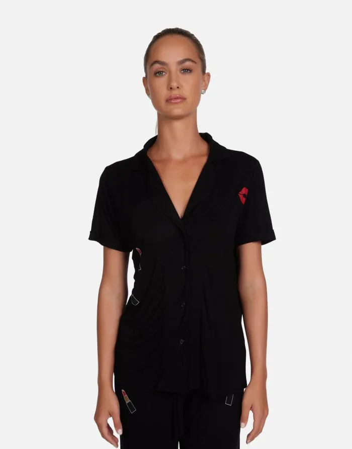 Women039s Waverly Lipstick Lip Black Lauren Moshi Short Sleeve