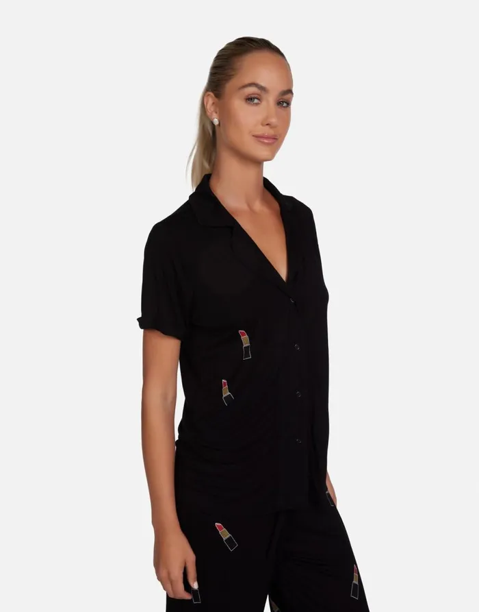 Women039s Waverly Lipstick Lip Black Lauren Moshi Short Sleeve