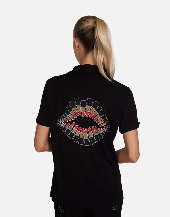 Women039s Waverly Lipstick Lip Black Lauren Moshi Short Sleeve