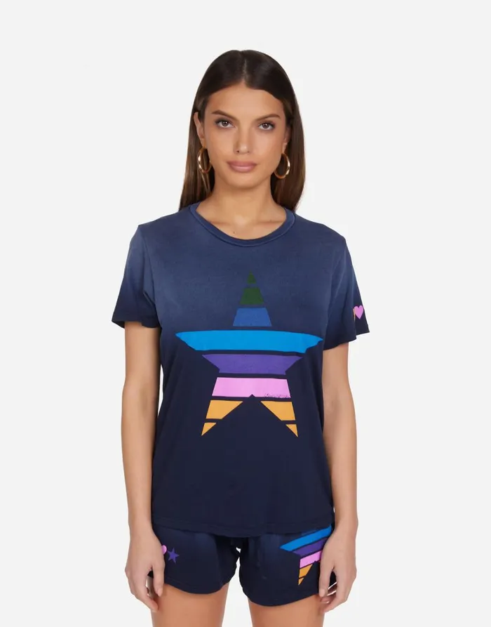 Women039s Wolf Color Stripe Star Navy Ombre Lauren Moshi Short Sleeve