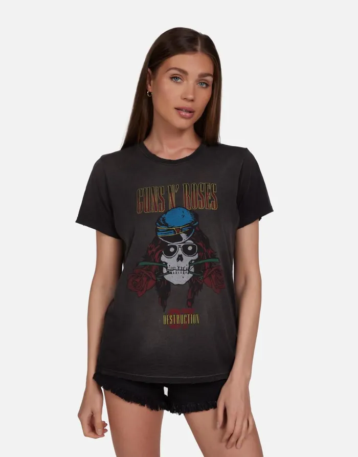 Women039s Wolf Guns N039 Roses Skull Black Haze Lauren Moshi Short Sleeve