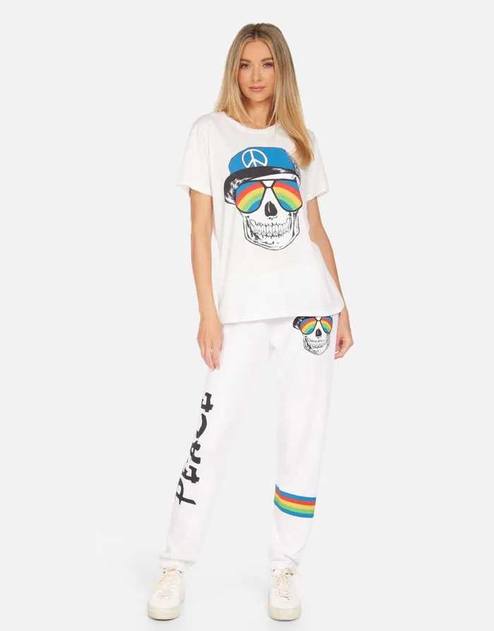 Women039s Wolf Rainbow Peace Skull Milk Lauren Moshi Short Sleeve