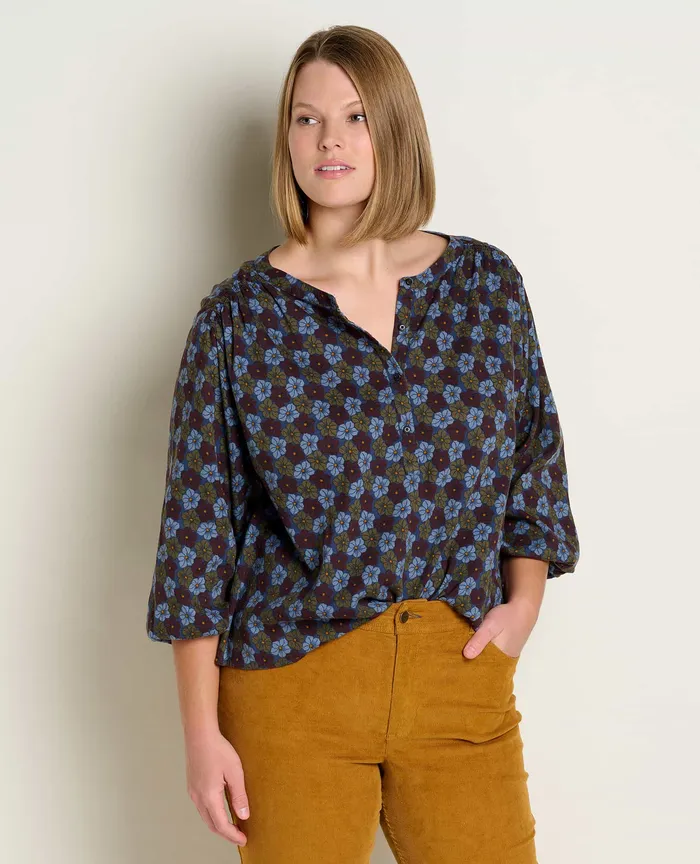 Women8217s Manzana Long Sleeve Peasant Top True Navy Floral Print Tops and TShirts ToadandCo