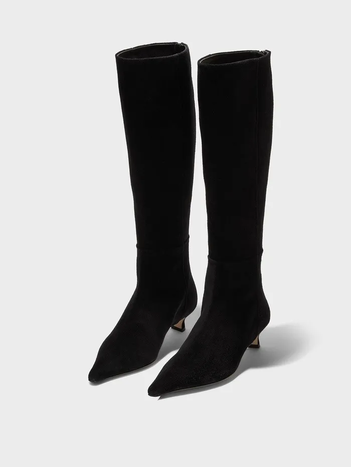 Women Aeyde ZAZIE Black Suede Kitten Heel KneeHigh Boot Aeyde KneeHigh Boots