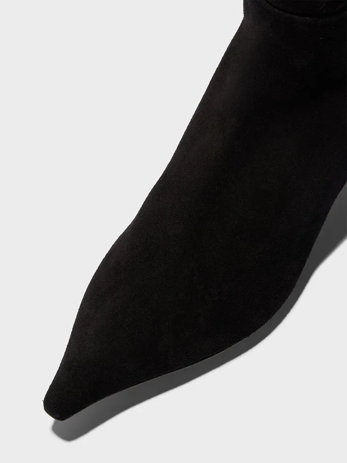 Women Aeyde ZAZIE Black Suede Kitten Heel KneeHigh Boot Aeyde KneeHigh Boots