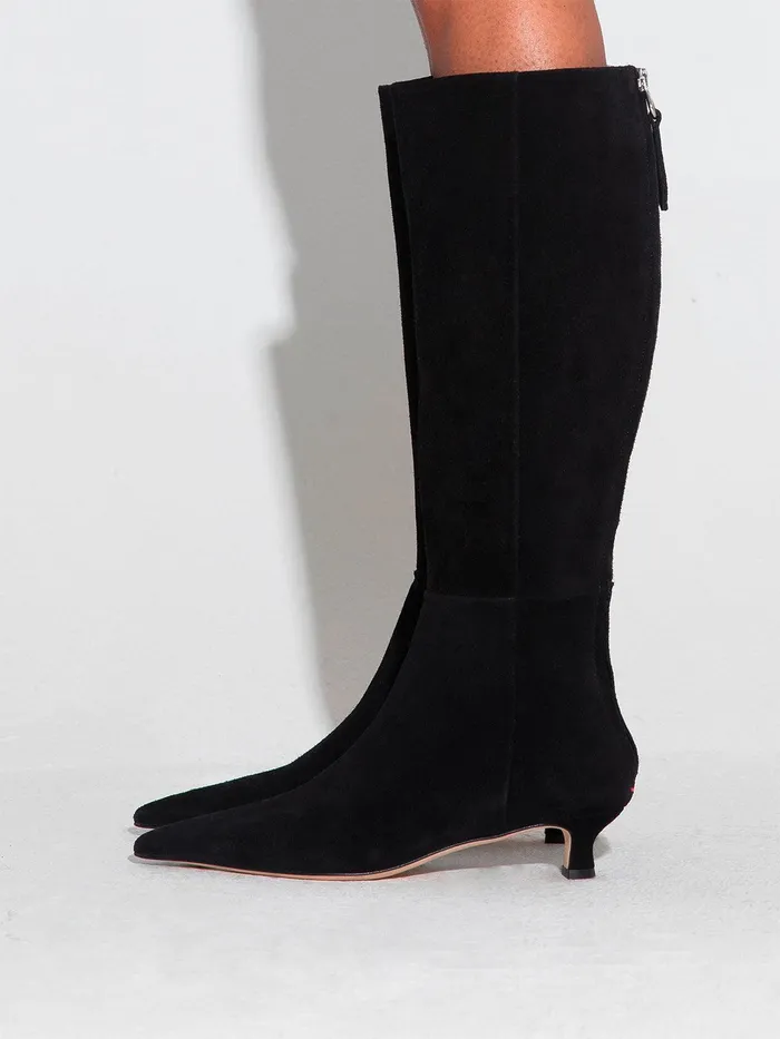 Women Aeyde ZAZIE Black Suede Kitten Heel KneeHigh Boot Aeyde KneeHigh Boots