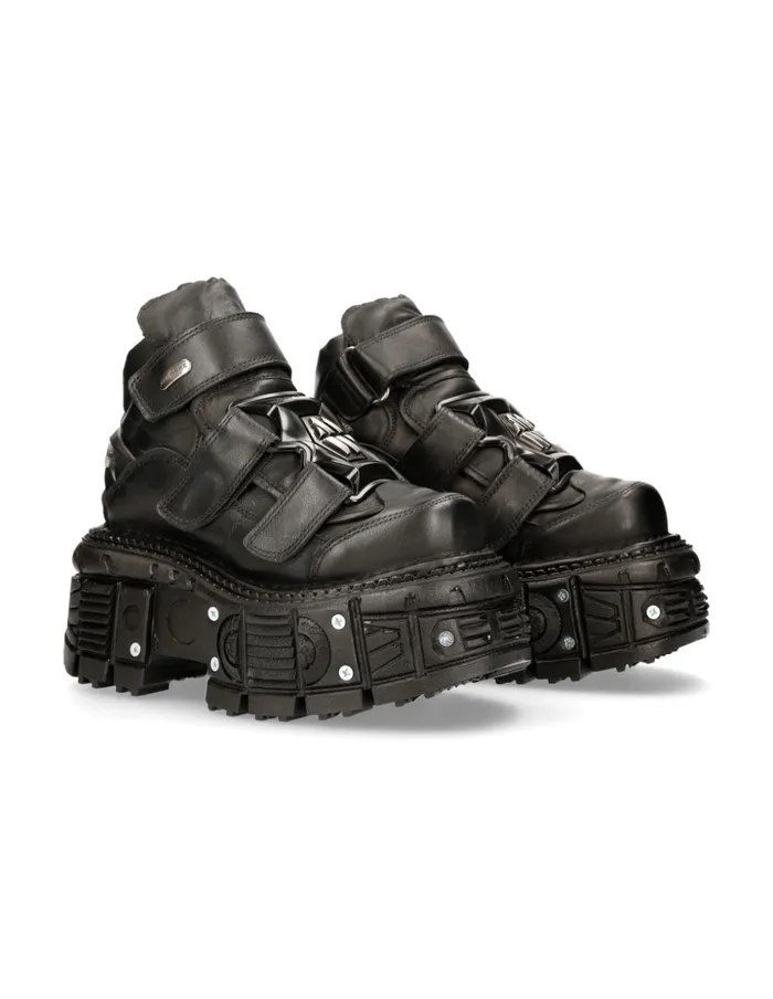 Women Ankle Boot Black Imperfect MTank008C2 New Rock Platform