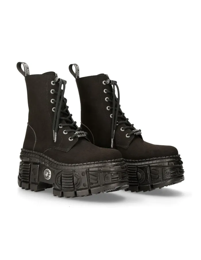 Women Ankle Boot Black Tank With Laces MWall026nV1 New Rock Military