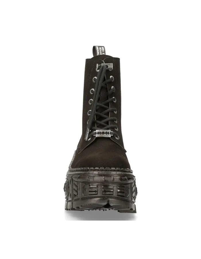 Women Ankle Boot Black Tank With Laces MWall026nV1 New Rock Military Women Ankle Boot Black Tank With Laces MWall026nV1 New Rock Military