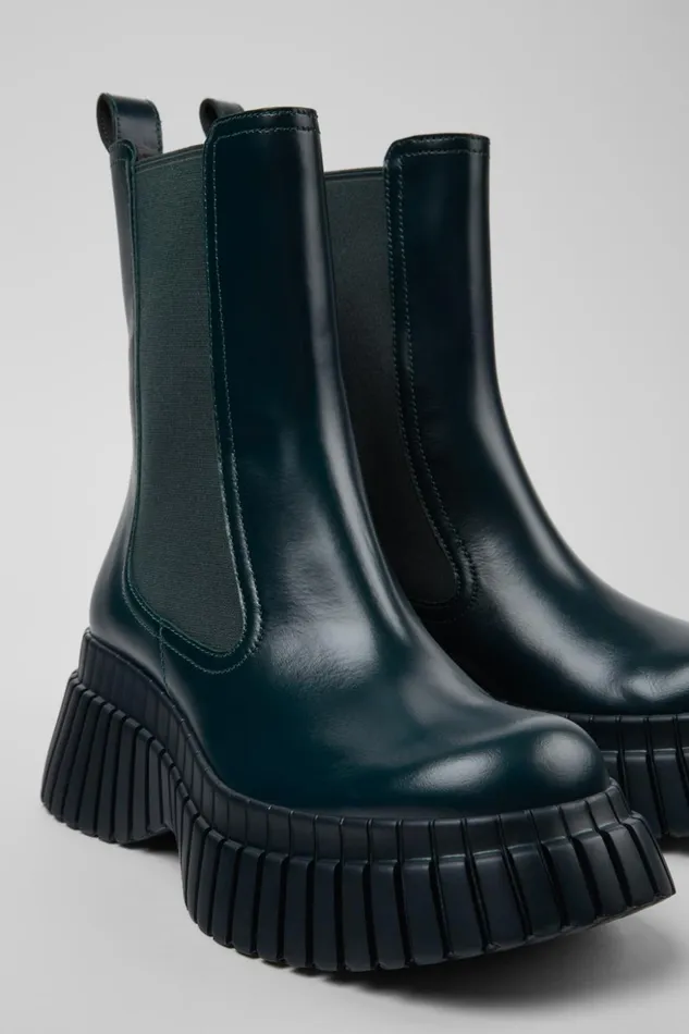 Women BCN Green Leather Chelsea Boots Camper Ankle Boots