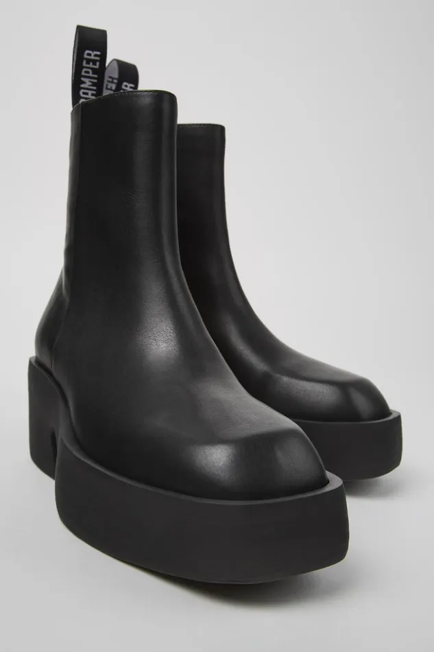 Women Billie Black Leather Boots Camper Ankle Boots