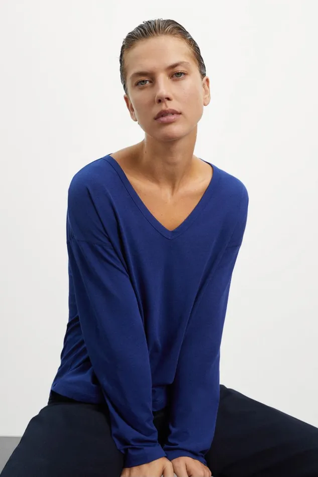 Women Blue Camberra LongSleeved TShirt Ecoalf TShirts
