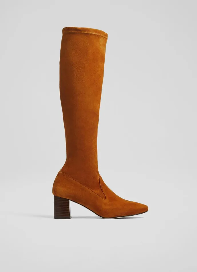 Women Boots LKBennett Davina Nutmeg Stretch Suede KneeHigh Boots Nutmeg