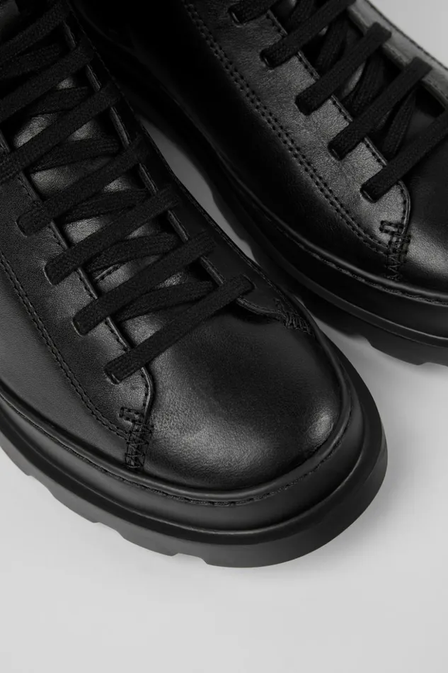 Women Brutus Black Leather Mid Boots Camper Ankle Boots