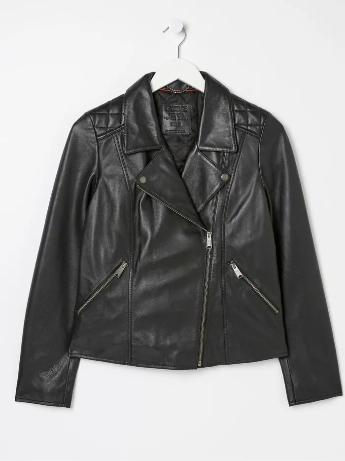 Women Coats and Jackets Fat Face Bethany Black Quilted Biker Jacket