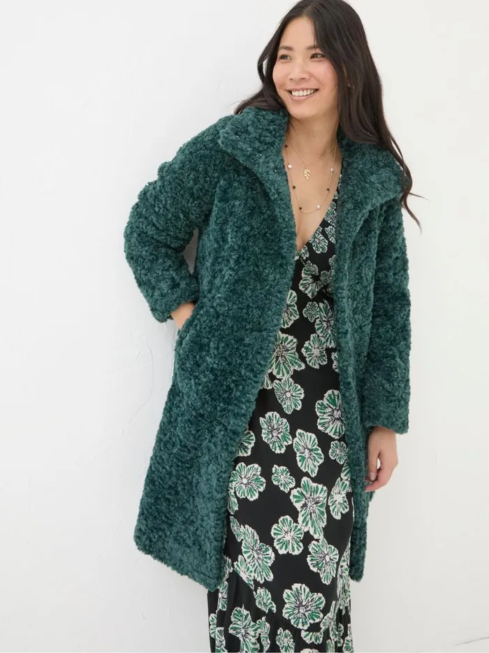 Women Coats and Jackets Fat Face Catie Green Teddy Coat