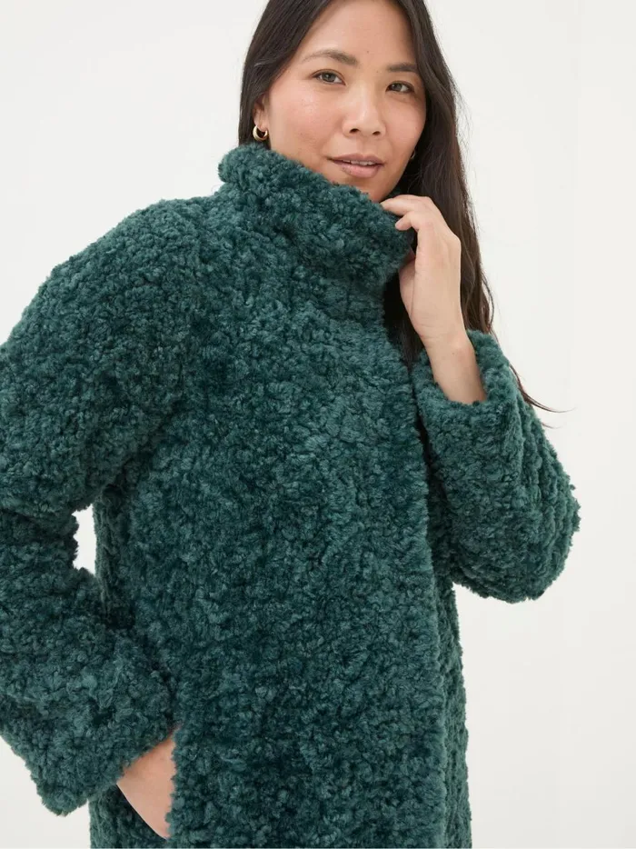 Women Coats and Jackets Fat Face Catie Green Teddy Coat