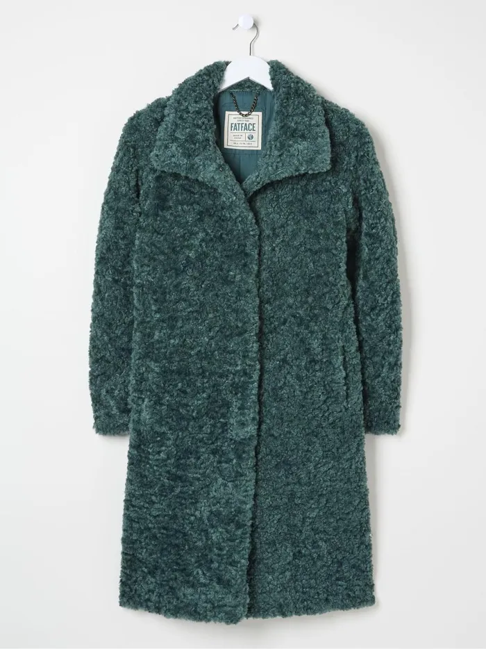 Women Coats and Jackets Fat Face Catie Green Teddy Coat
