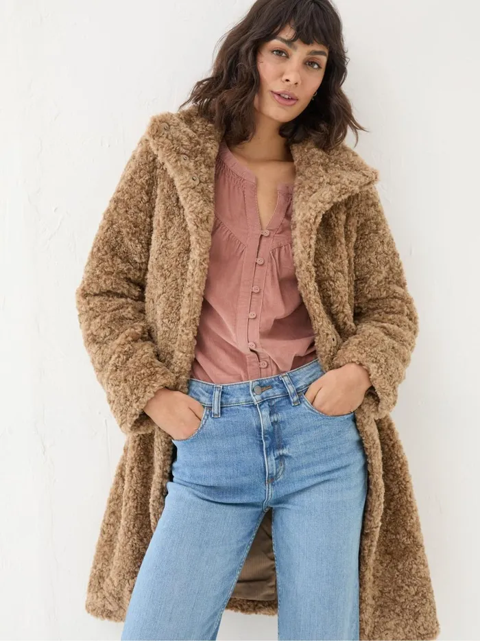 Women Coats and Jackets Fat Face Catie Natural Teddy Coat