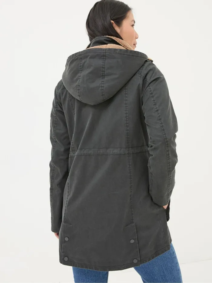Women Coats and Jackets Fat Face Cheshire Washed Black Longline Coat