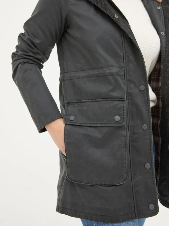 Women Coats and Jackets Fat Face Cheshire Washed Black Longline Coat